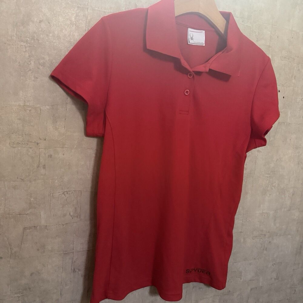 Spyder Womens Polo Top Medium Red M short sleeves shirt m 100% polyester A4